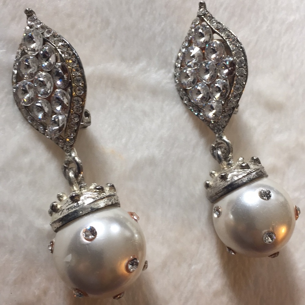 Large pearl and CZ earrings